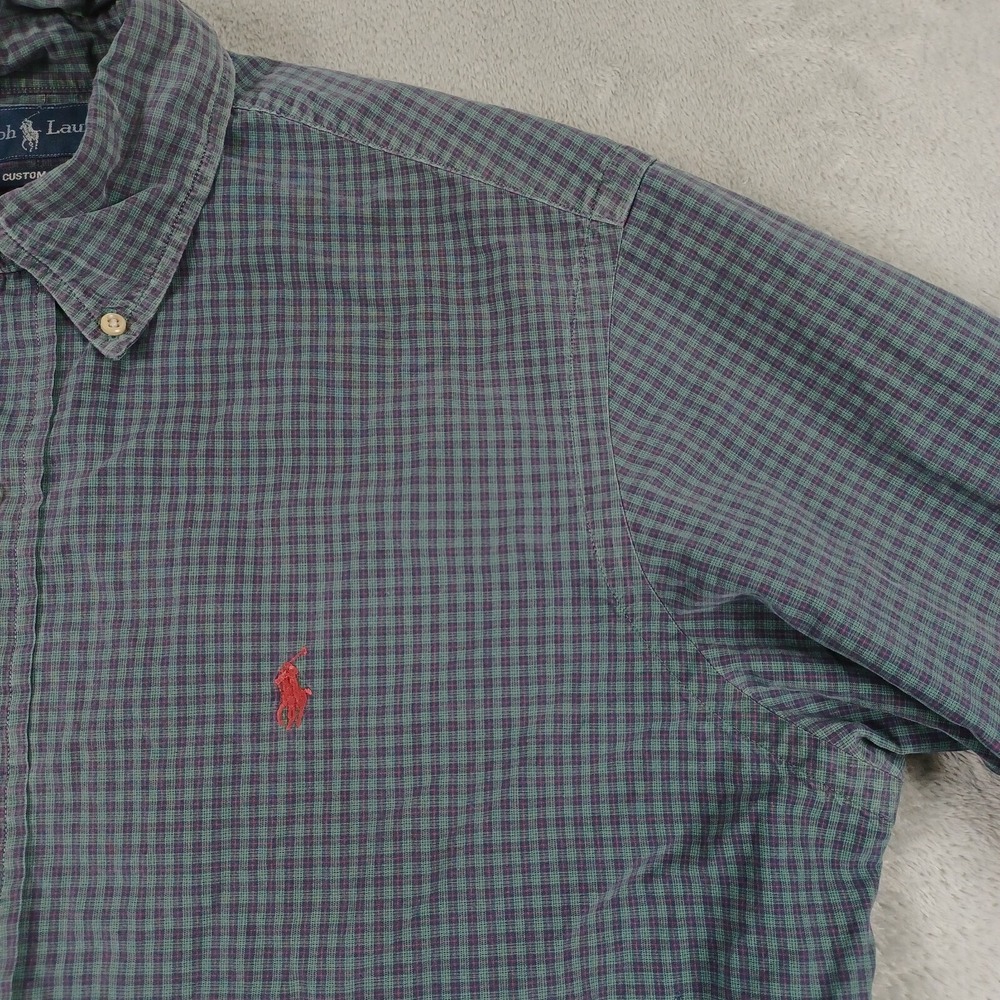 Ralph Lauren Shirt Mens Large Green Plaid Custom Fit Long Sleeve Preppy - Picture 3 of 7
